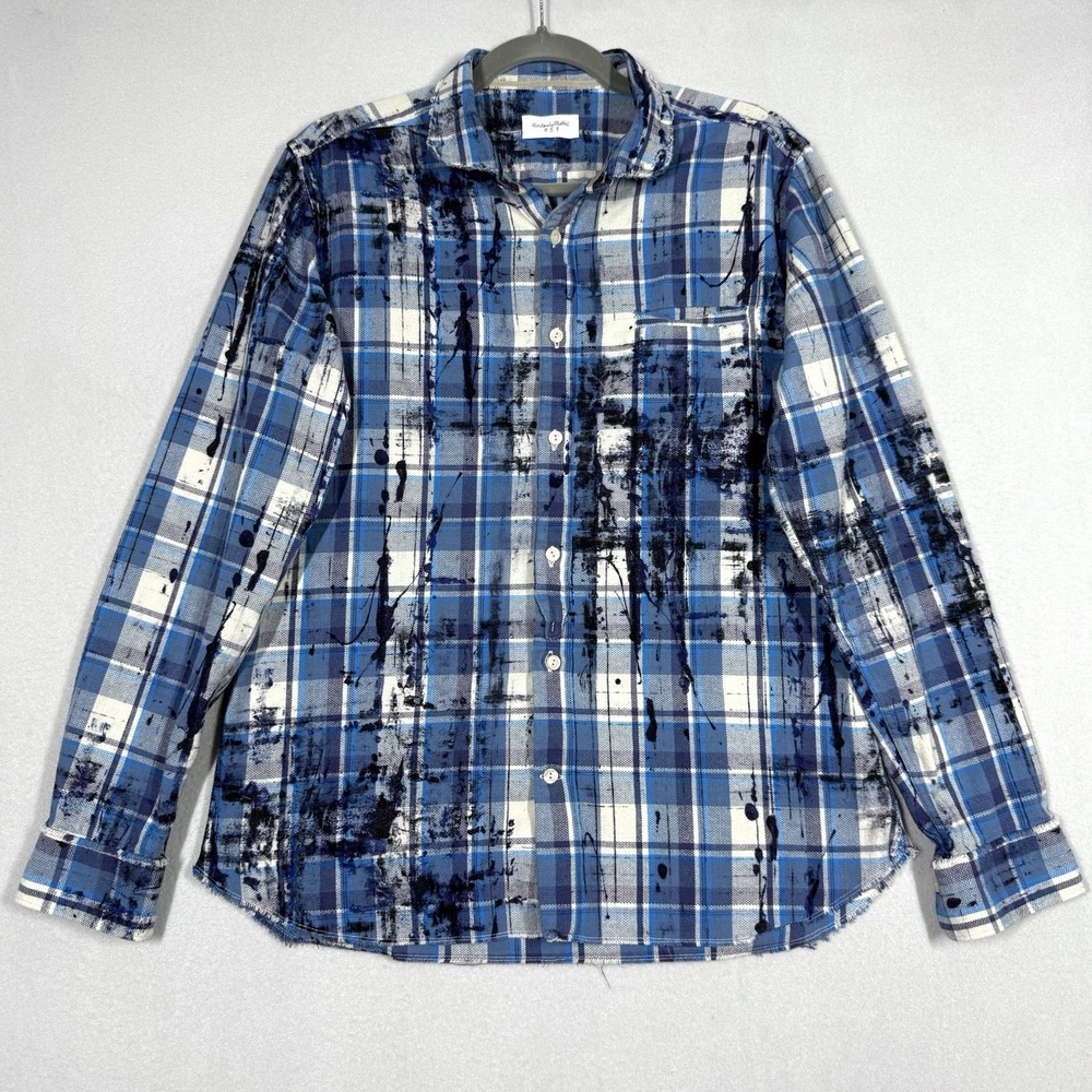 Tintoria Mattei 954‎ Shirt 16.5 42 Plaid Slim Fit Abstract Paint Splatter Italy